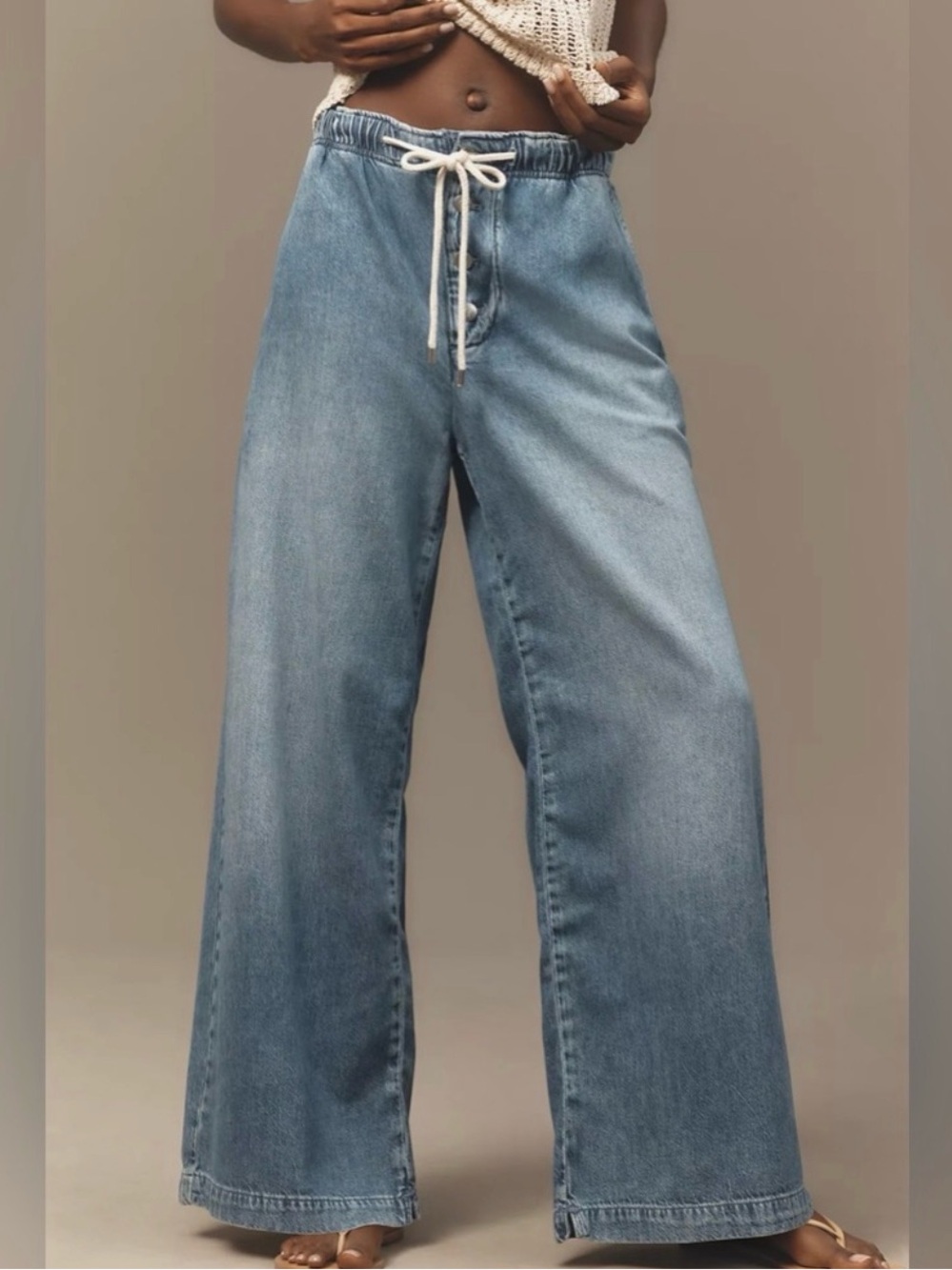 NWT Anthropologie Pilcro Drawstring Pull-On Wide Leg Jeans Elastic Waist
